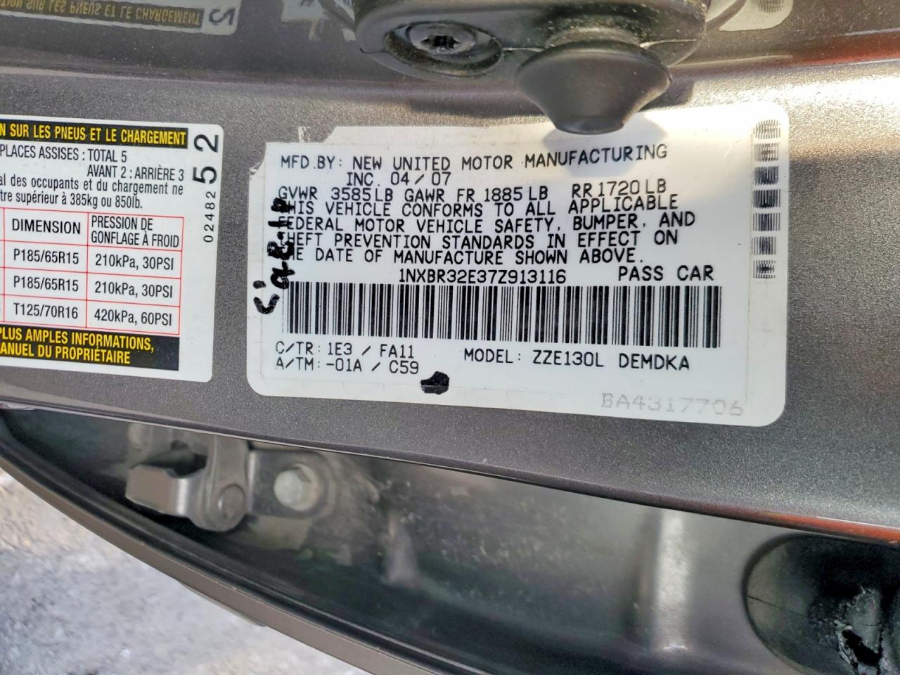 2007 TOYOTA COROLLA CE photo 12