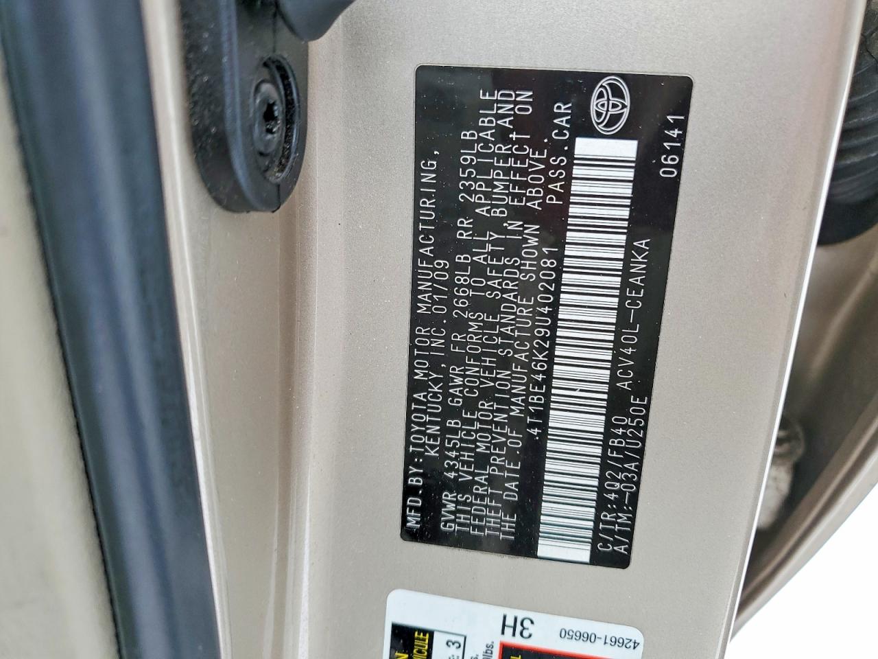 2009 TOYOTA CAMRY BASE photo 12