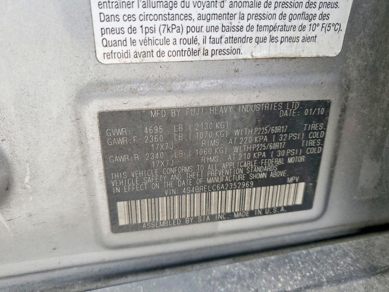 2010 SUBARU OUTBACK 3.6R LIMITED photo 12
