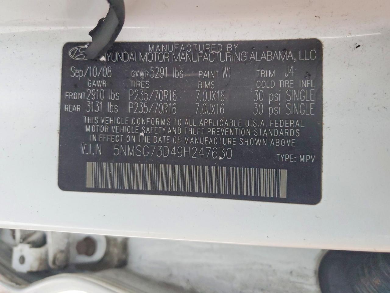 2009 HYUNDAI SANTA FE GLS photo 13