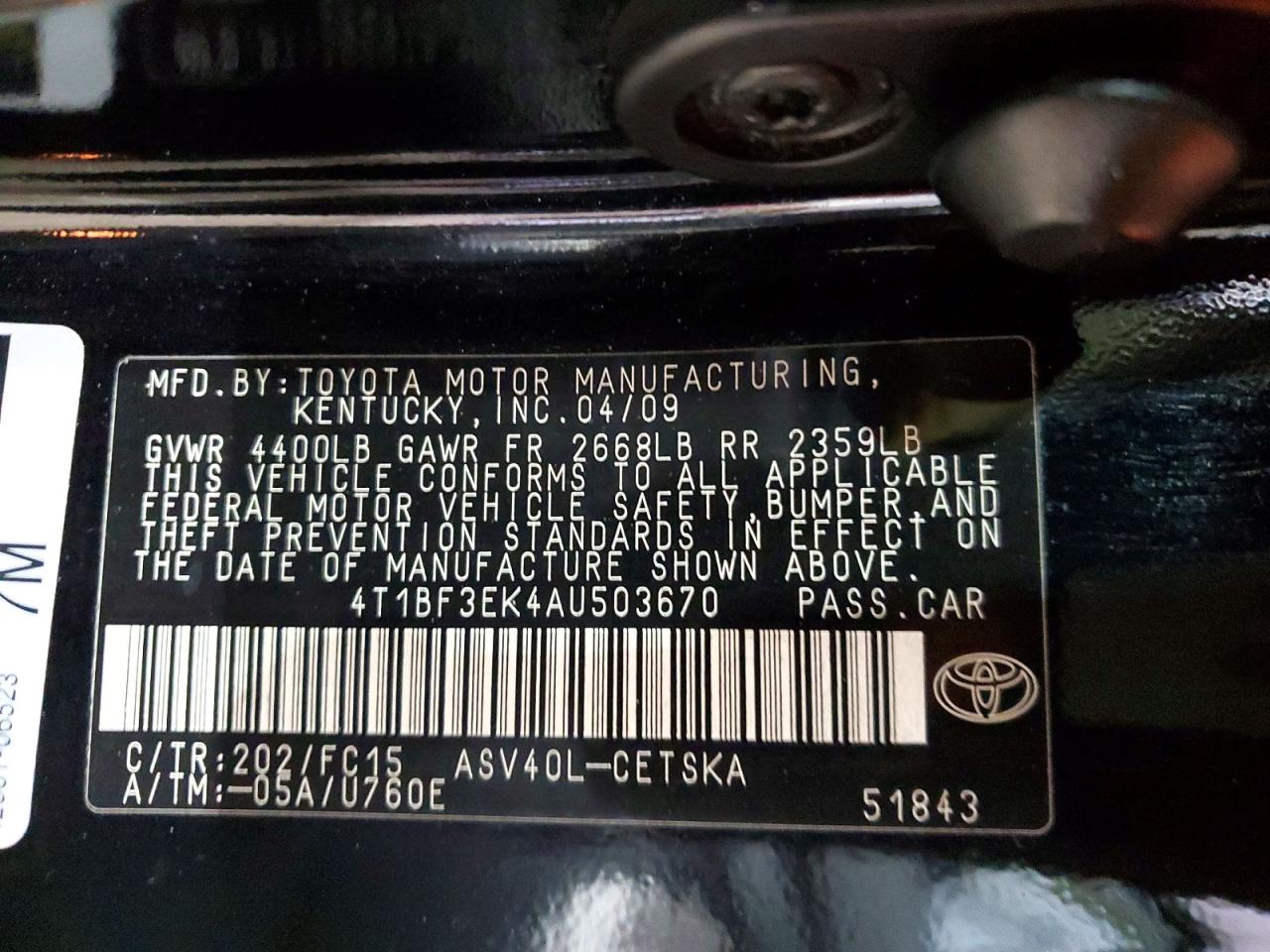 2010 TOYOTA CAMRY BASE photo 12