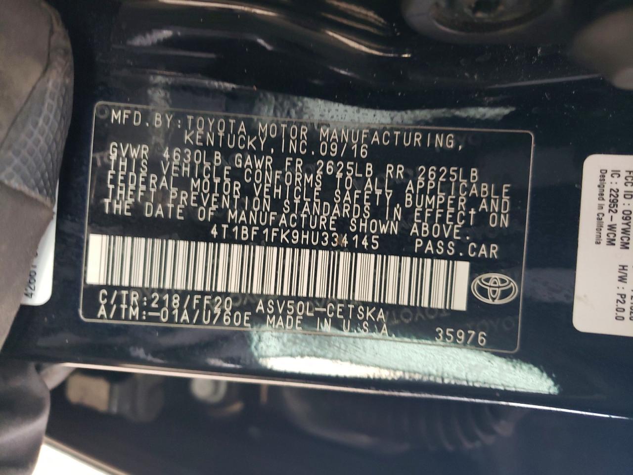2017 TOYOTA CAMRY LE photo 12