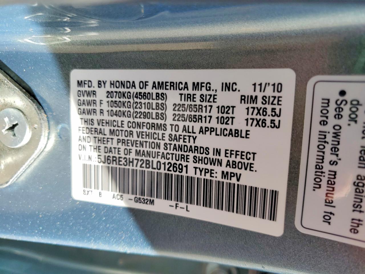 2011 HONDA CR-V EXL photo 13
