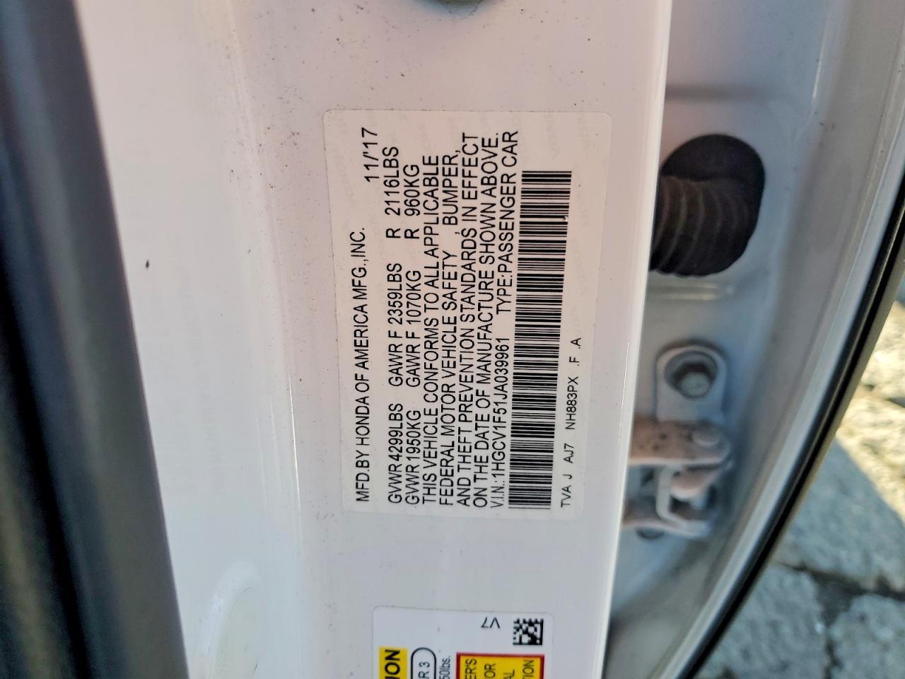 2018 HONDA ACCORD EXL photo 12