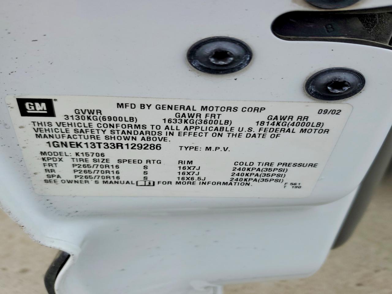 2003 CHEVROLET TAHOE K1500 photo 25