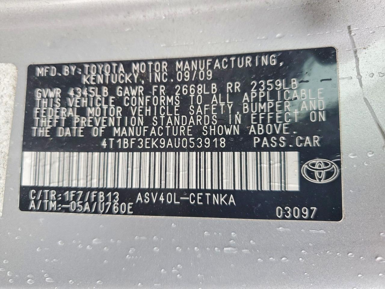 2010 TOYOTA CAMRY BASE photo 12