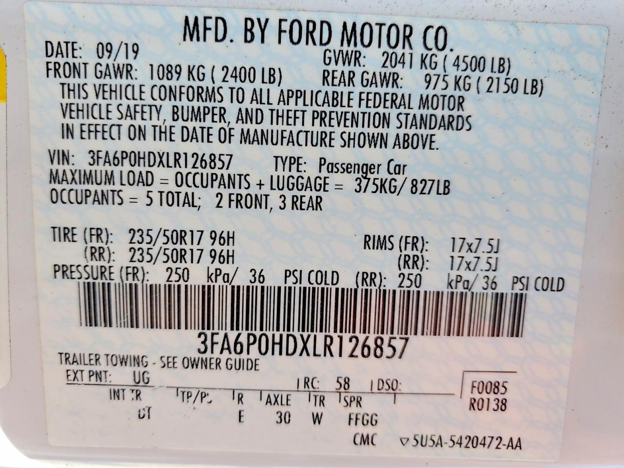 2020 FORD FUSION SE photo 25