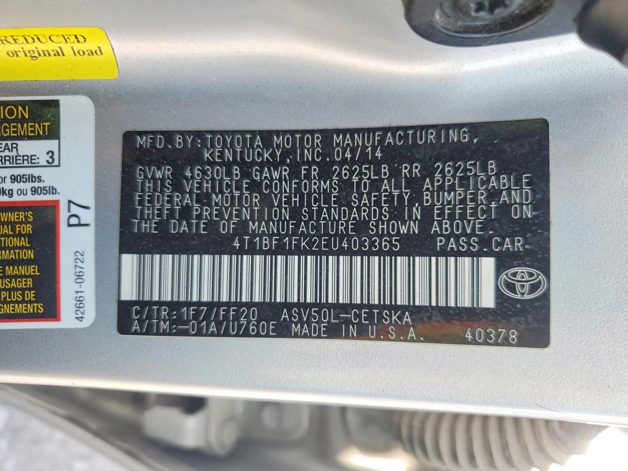2014 TOYOTA CAMRY L photo 13