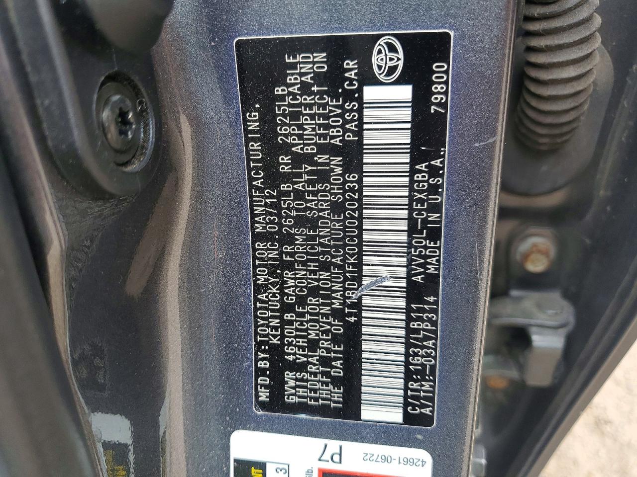 2012 TOYOTA CAMRY photo 13