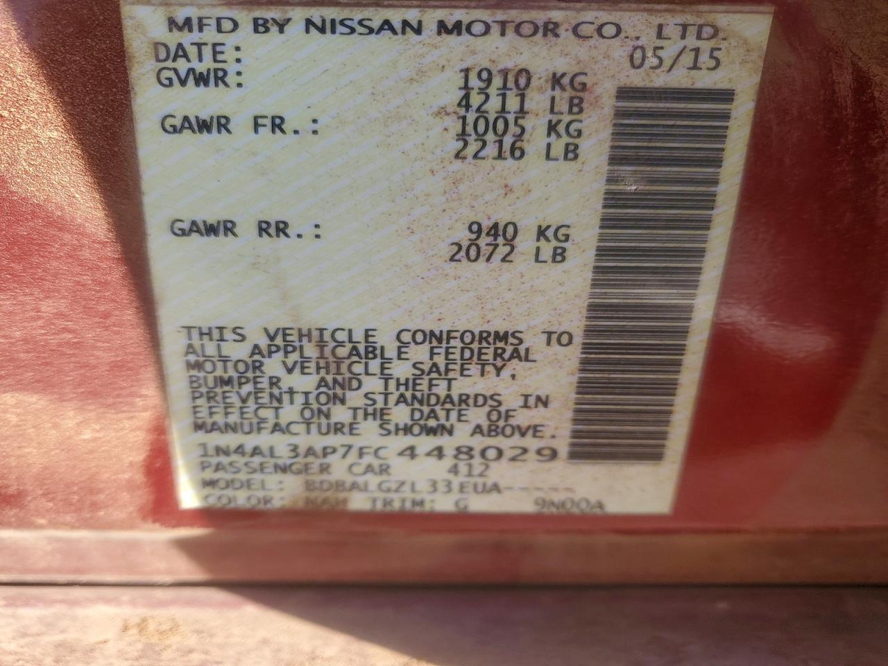 2015 NISSAN ALTIMA 2.5 photo 12
