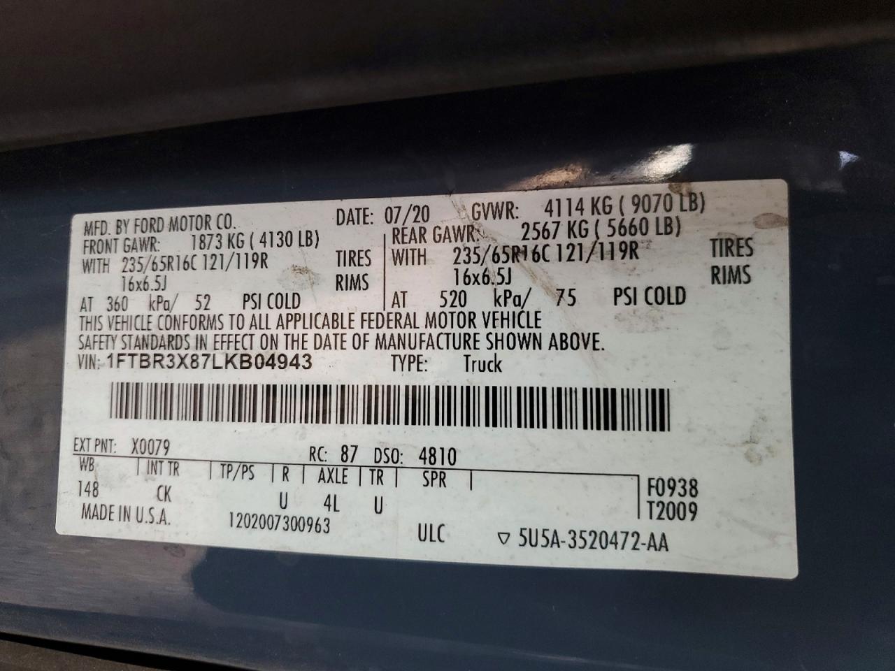 2020 FORD TRANSIT 250 DELIVERY VAN photo 13