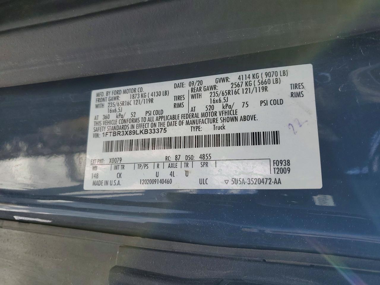 2020 FORD TRANSIT 250 DELIVERY VAN photo 10