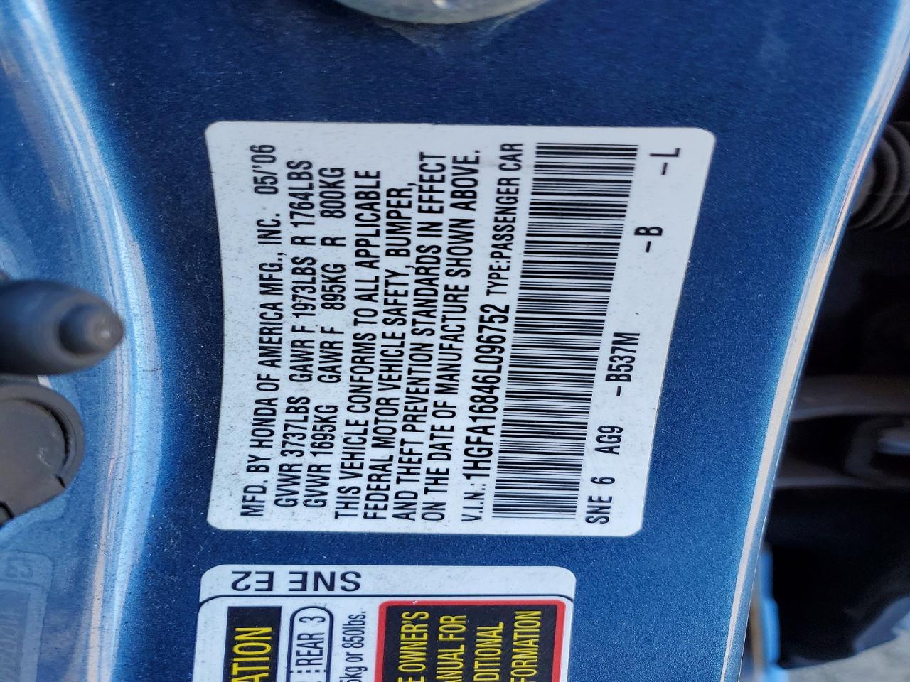 2006 HONDA CIVIC EX photo 12