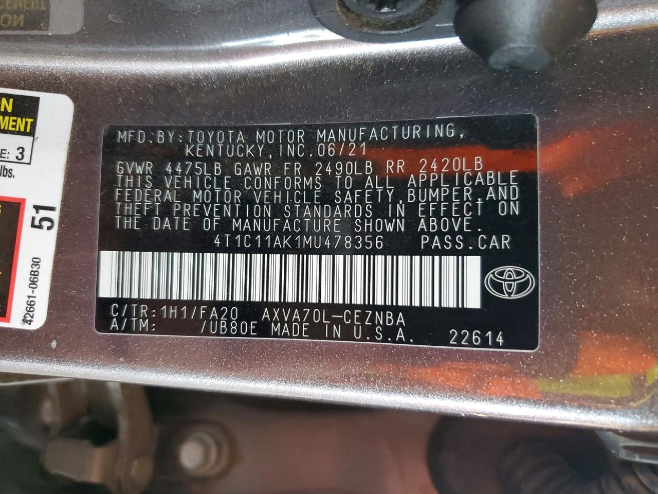 2021 TOYOTA CAMRY LE photo 13