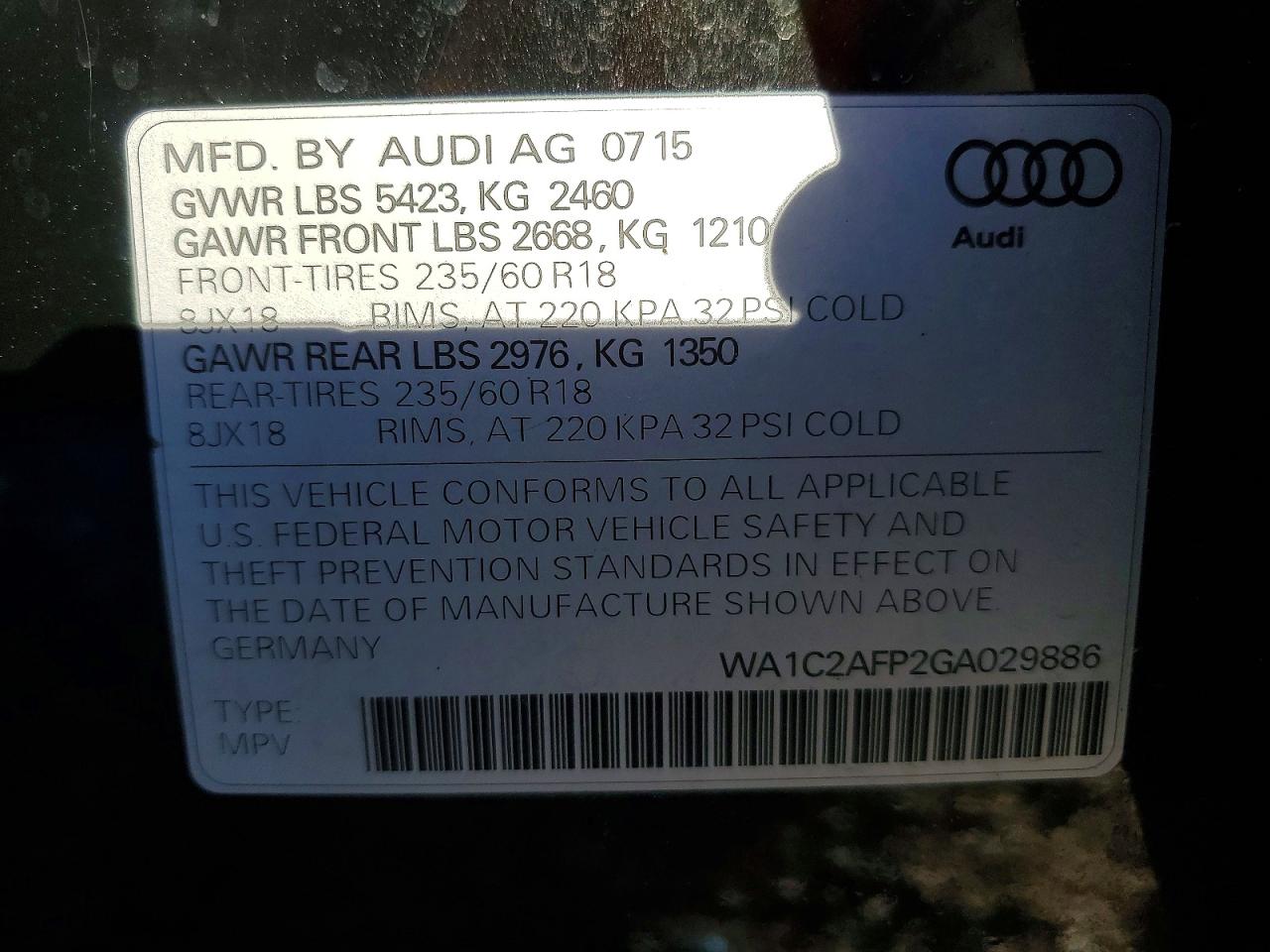 2016 AUDI Q5 PREMIUM photo 12