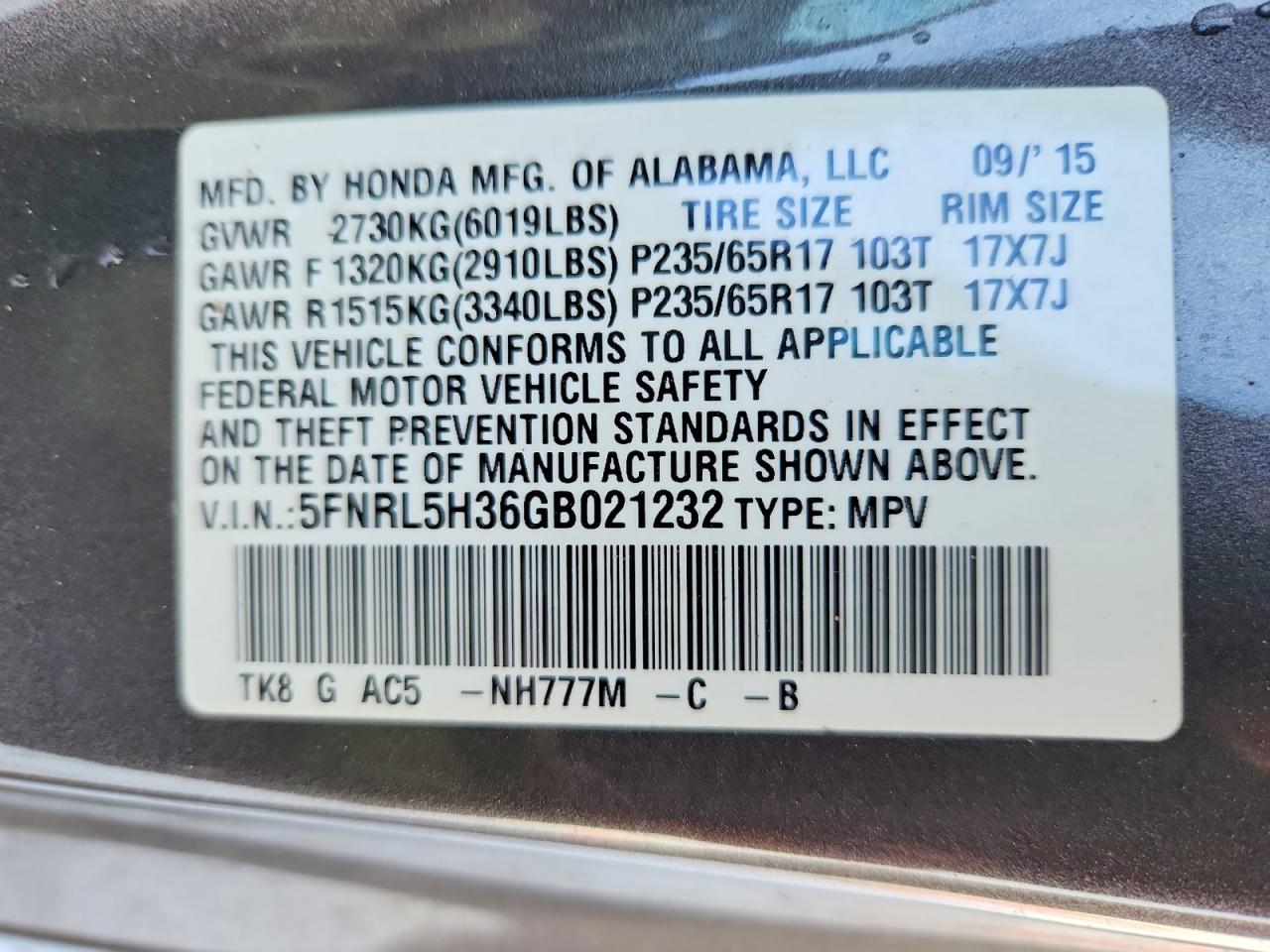 2016 HONDA ODYSSEY SE photo 13
