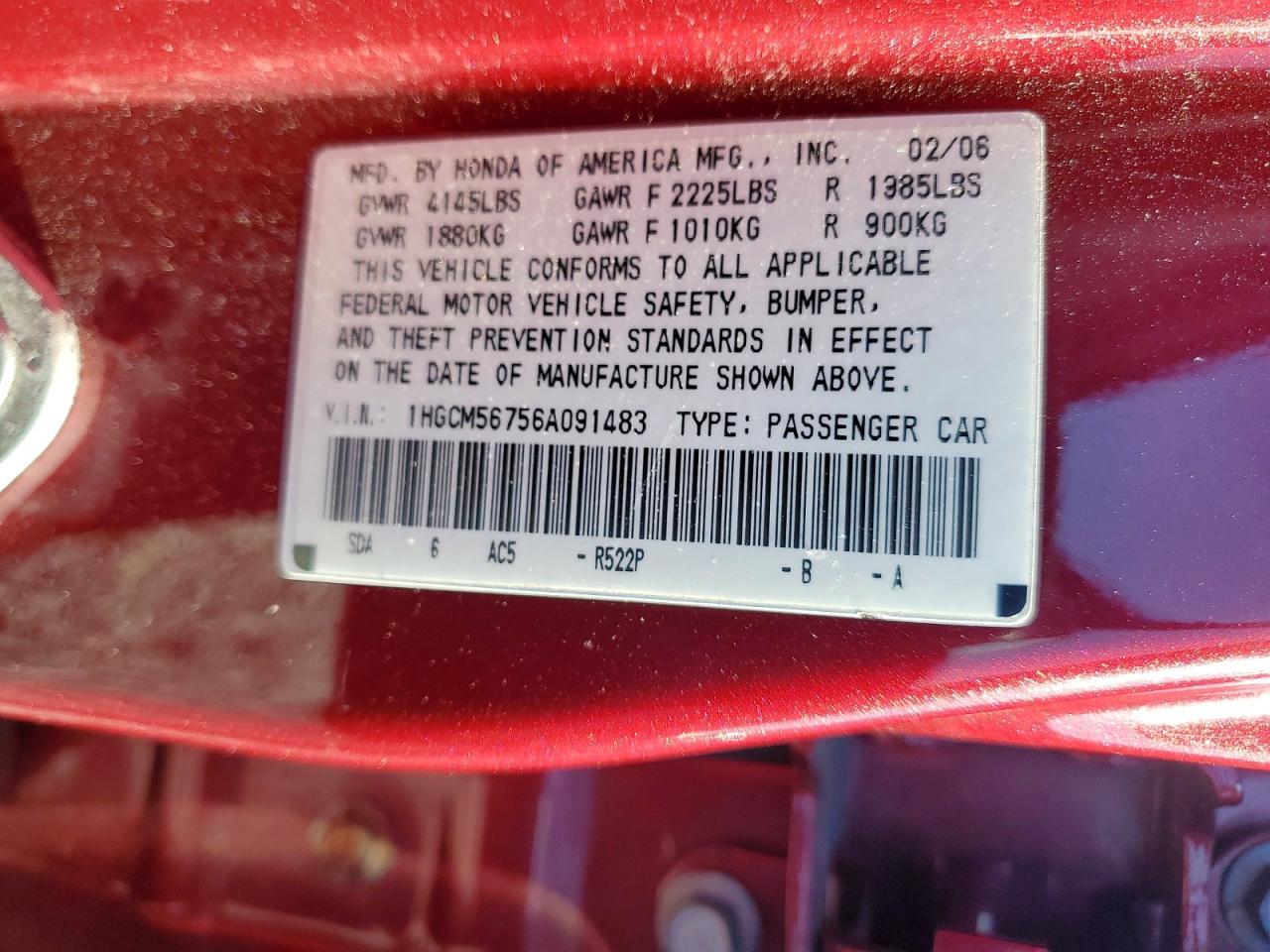 2006 HONDA ACCORD EX photo 12