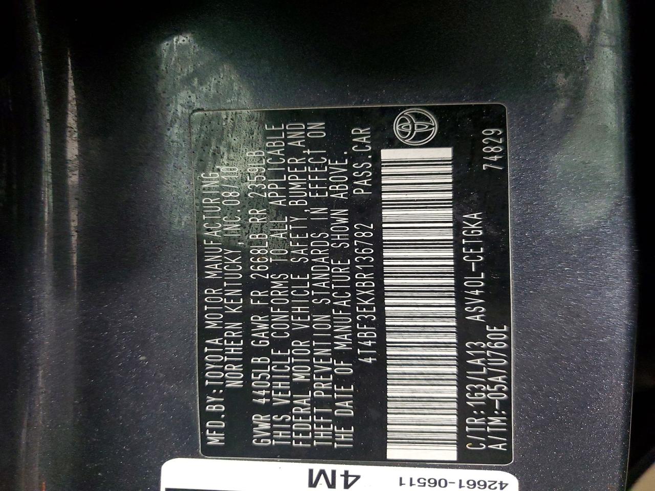 2011 TOYOTA CAMRY BASE photo 12