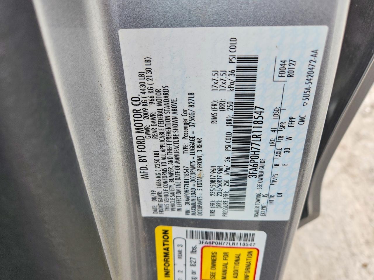 2020 FORD FUSION SE photo 12