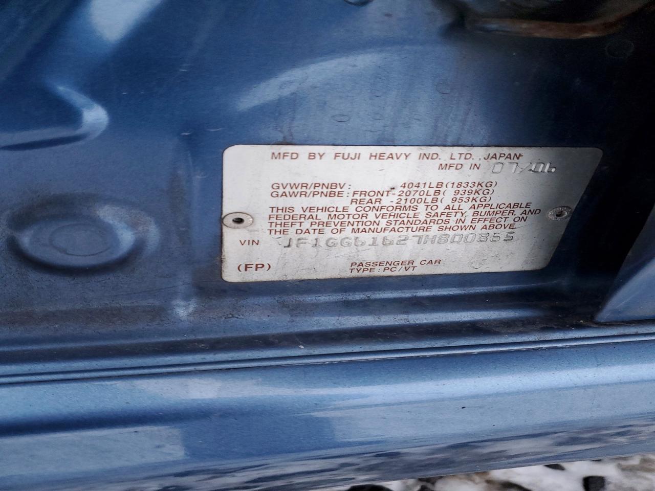 2007 SUBARU IMPREZA 2.5I photo 12