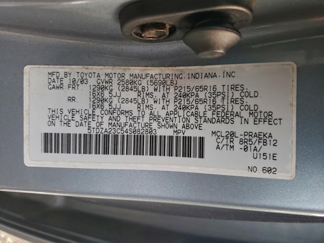 2004 TOYOTA SIENNA CE photo 14