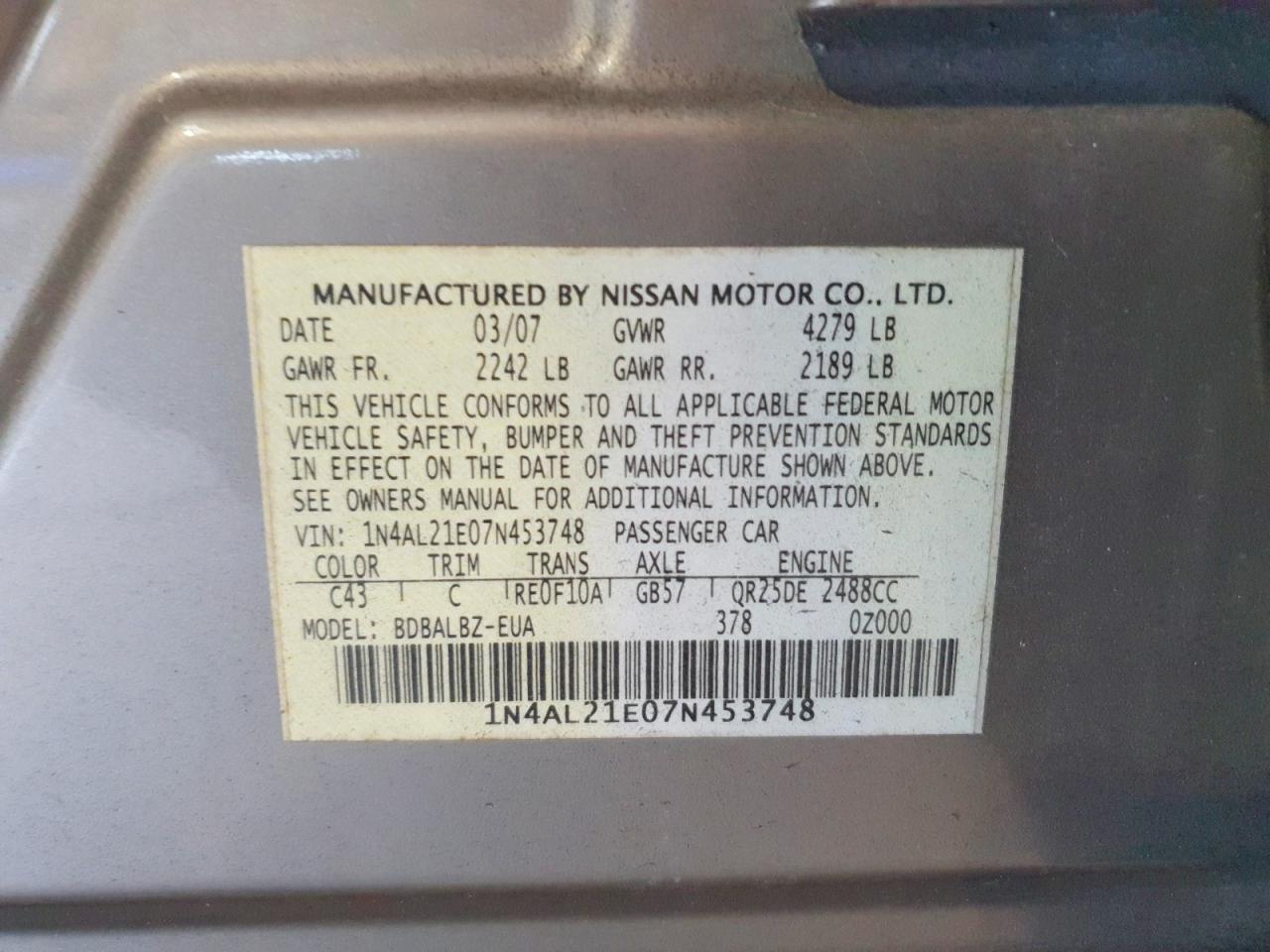 2007 NISSAN ALTIMA 2.5 photo 12