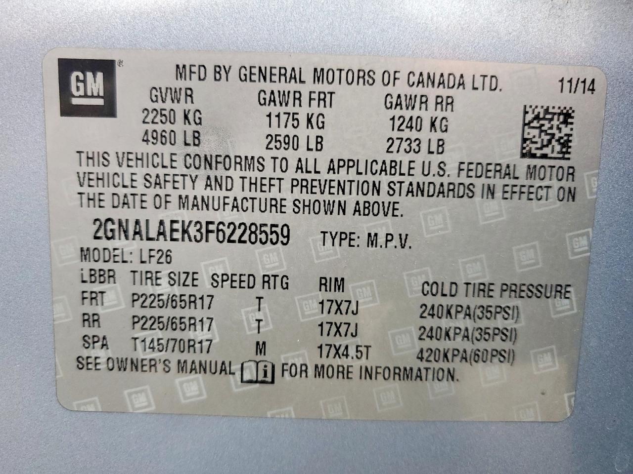 2015 CHEVROLET EQUINOX LS photo 14
