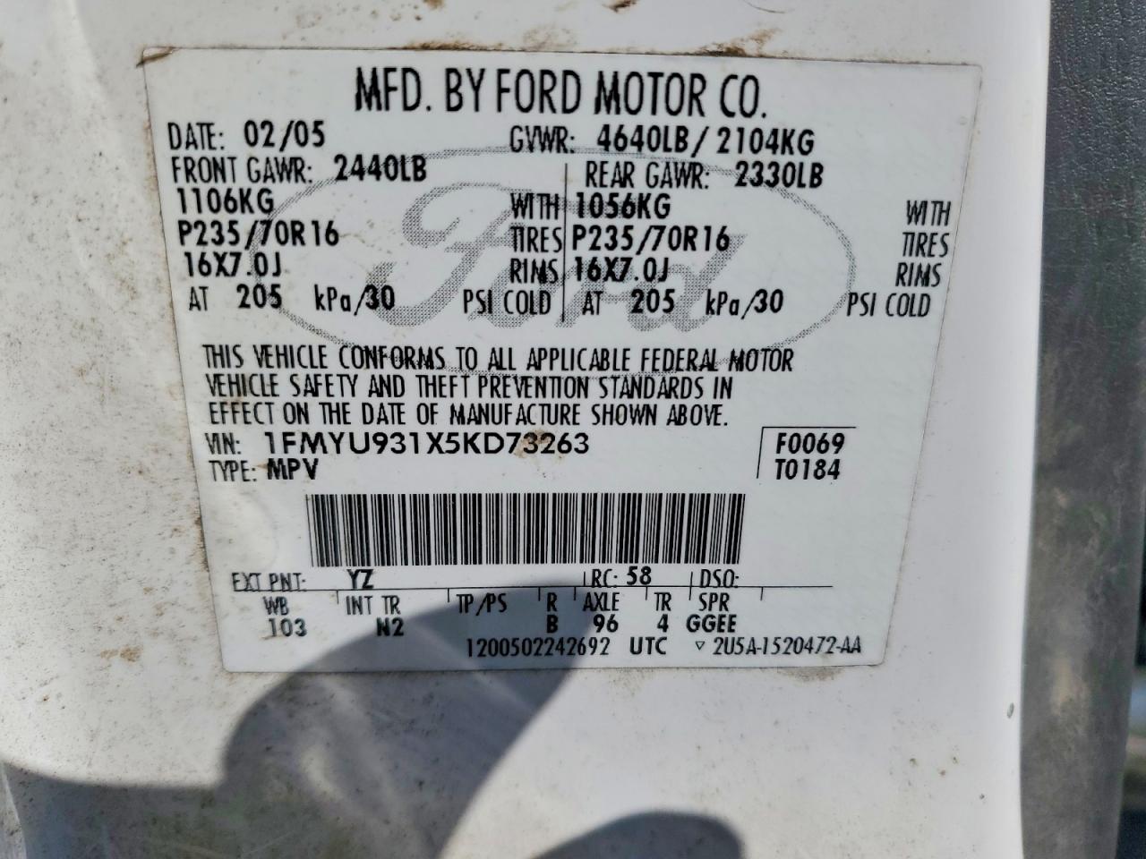 2005 FORD ESCAPE XLT photo 12