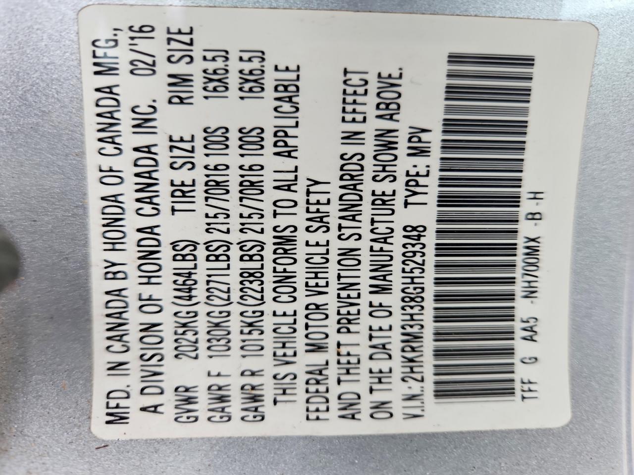 2016 HONDA CR-V LX photo 13