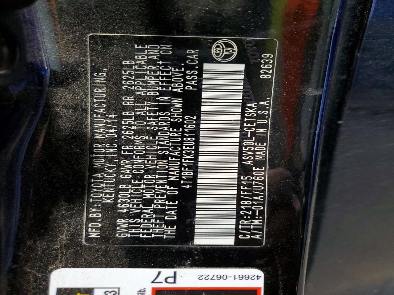 2014 TOYOTA CAMRY L photo 23