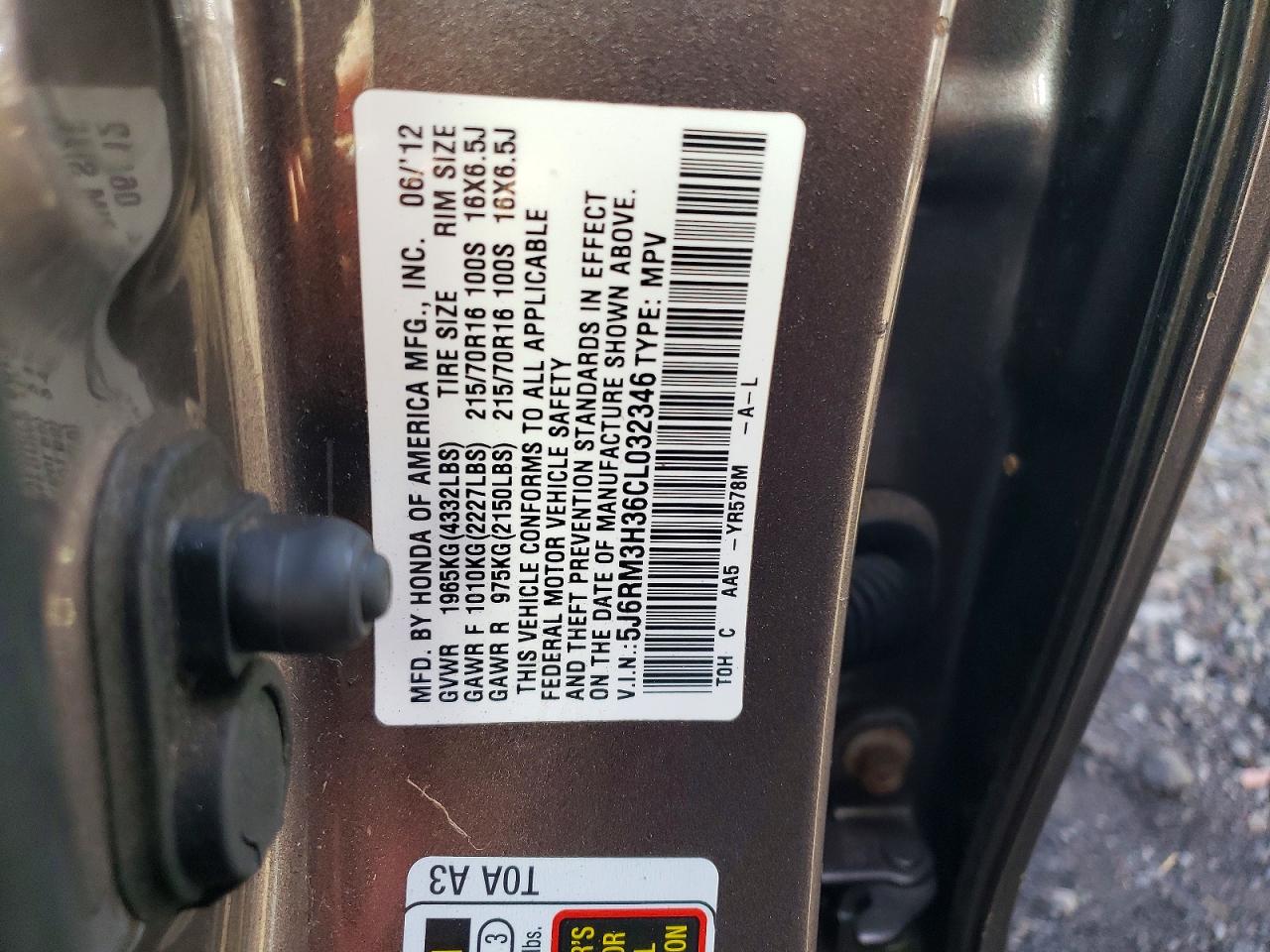 2012 HONDA CR-V LX photo 13