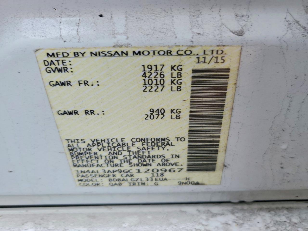 2016 NISSAN ALTIMA 2.5 photo 12