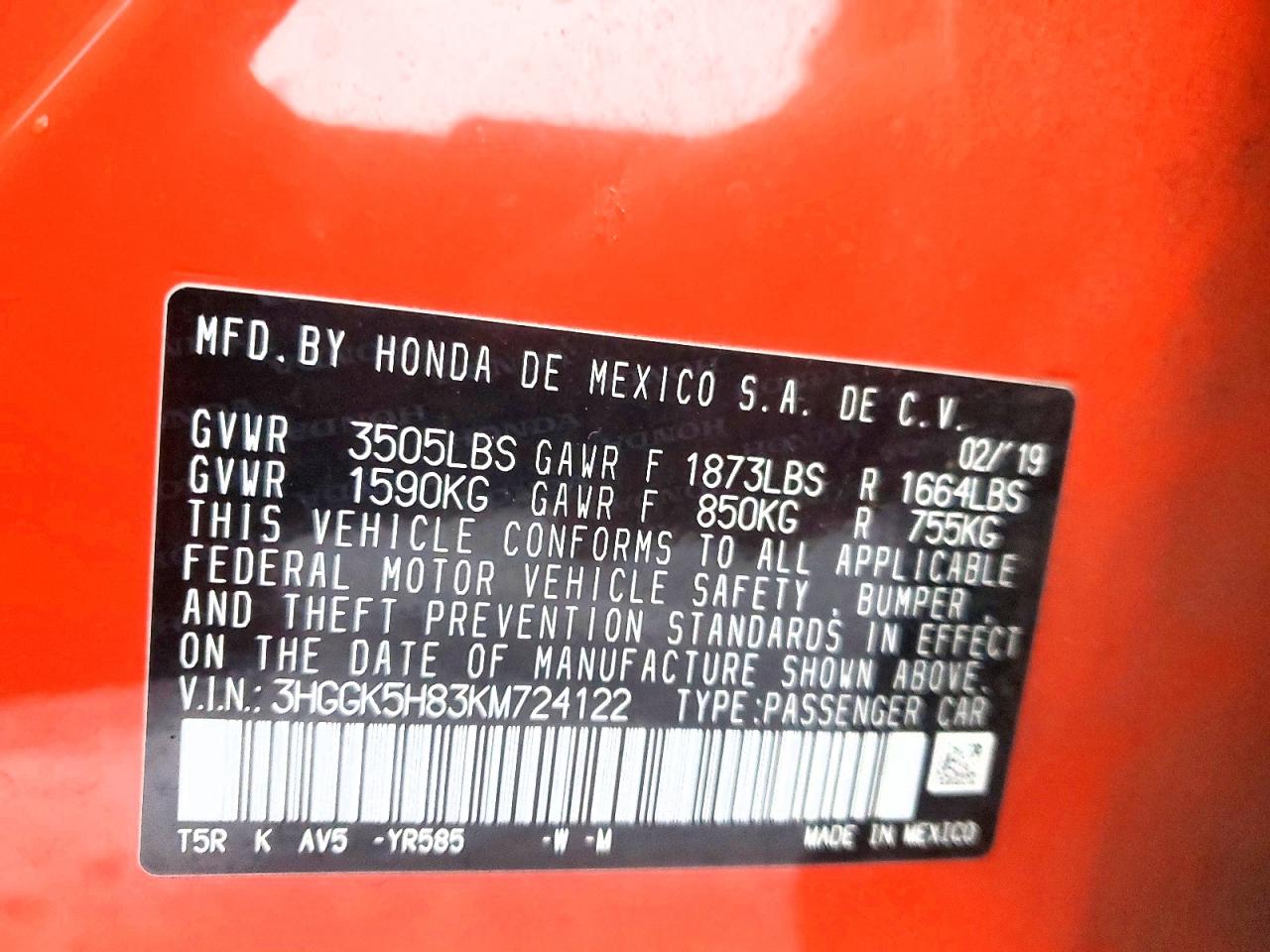 2019 HONDA FIT EX photo 12