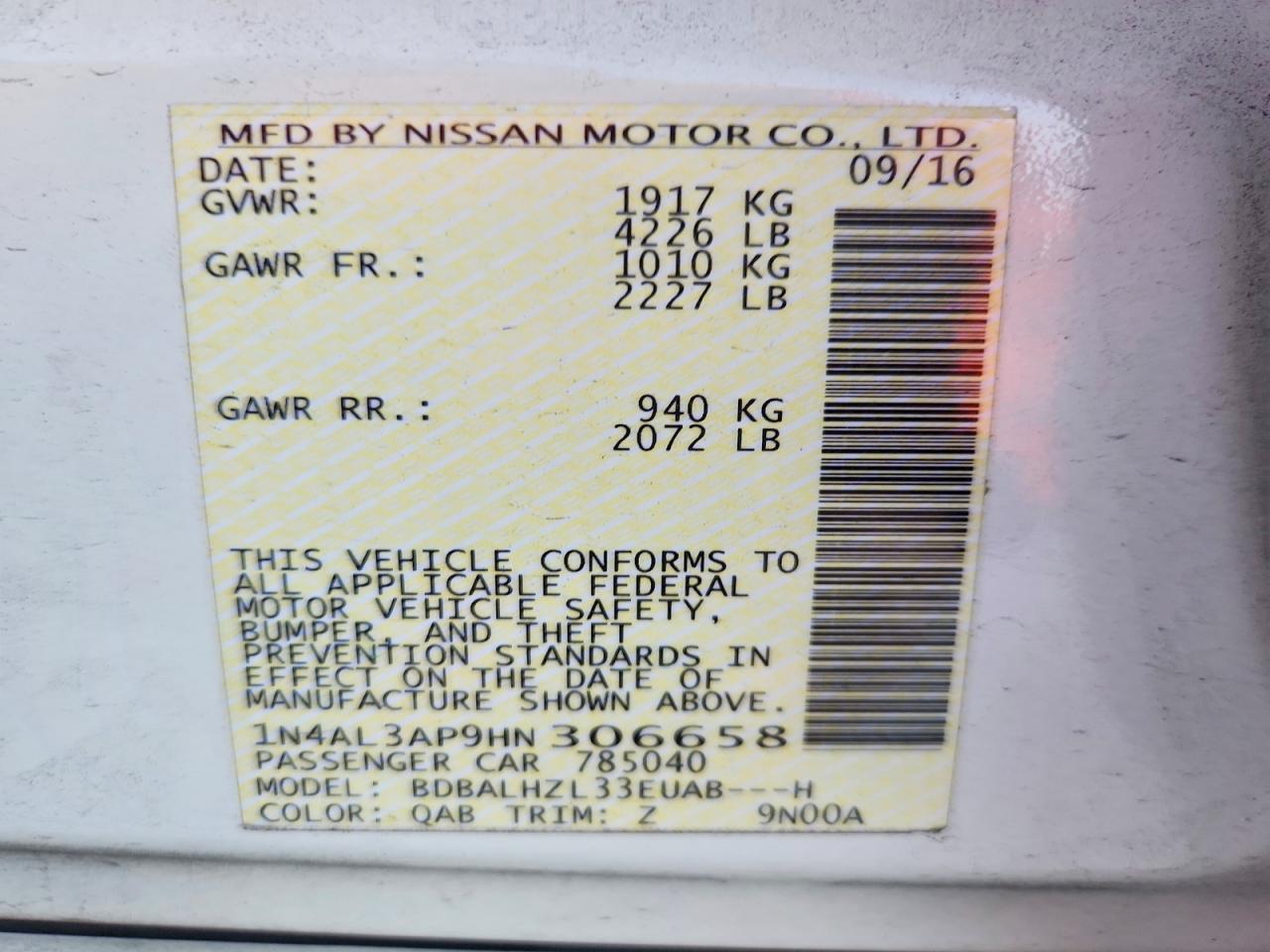 2017 NISSAN ALTIMA 2.5 photo 13