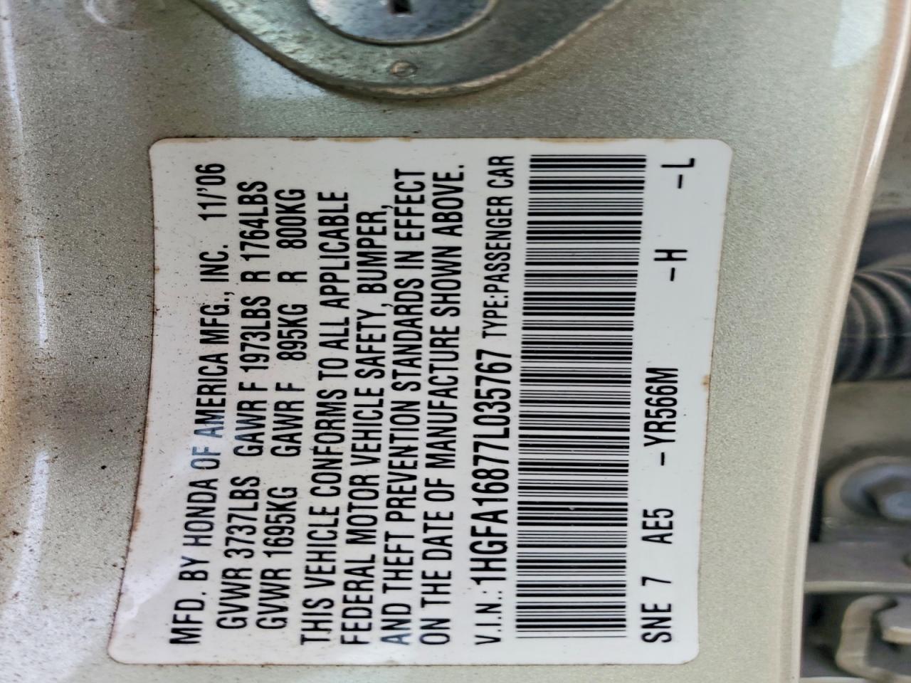 2007 HONDA CIVIC photo 12