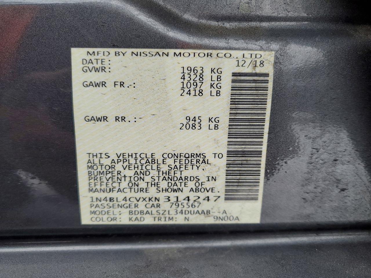 2019 NISSAN ALTIMA SR photo 12