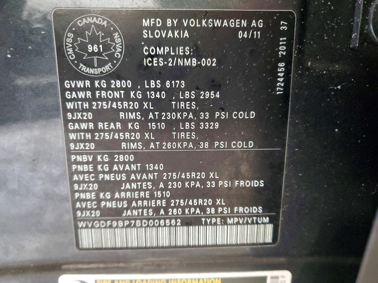 2011 VOLKSWAGEN TOUAREG V6 photo 13