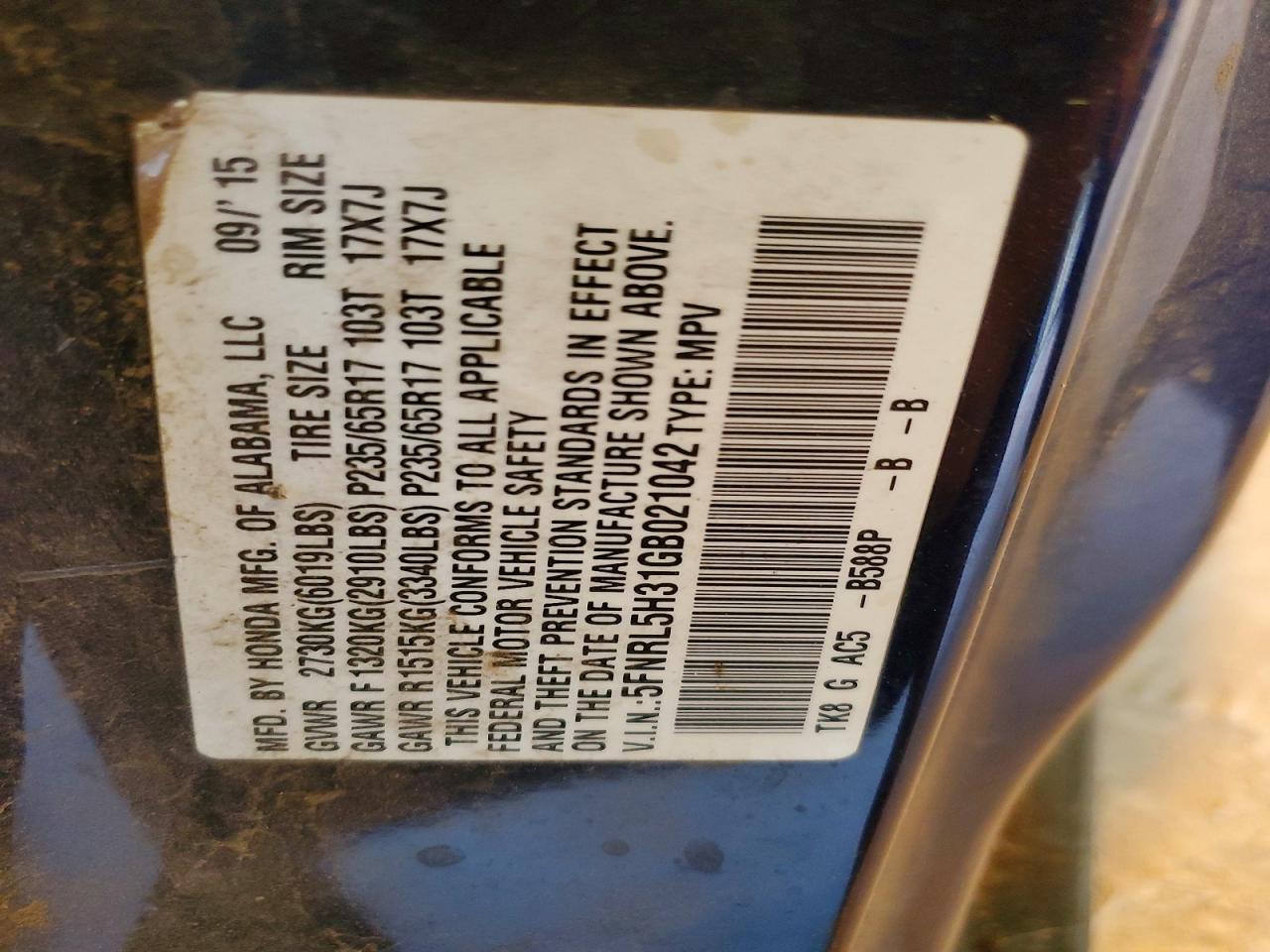 2016 HONDA ODYSSEY SE photo 14