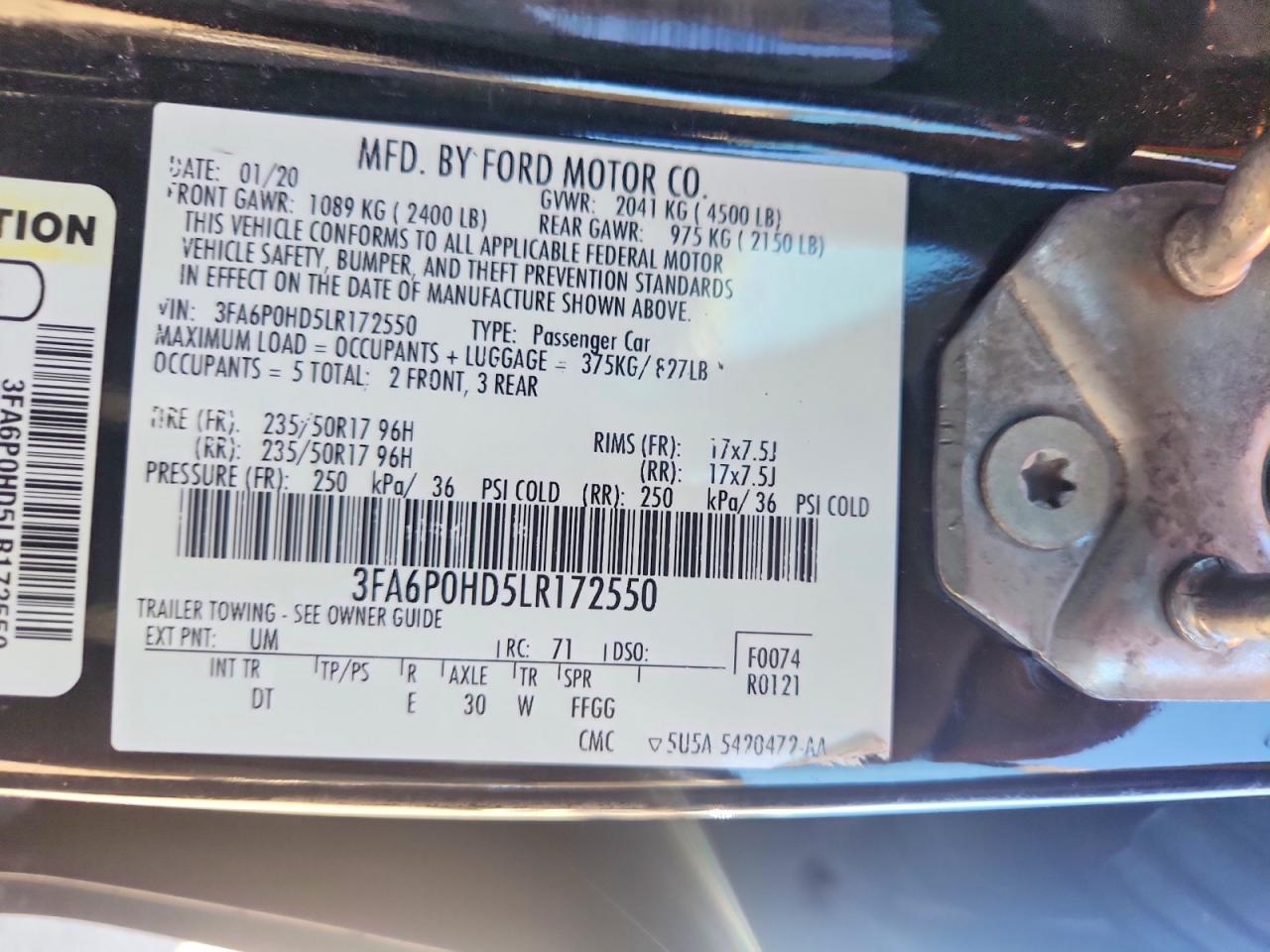 2020 FORD FUSION SE photo 12