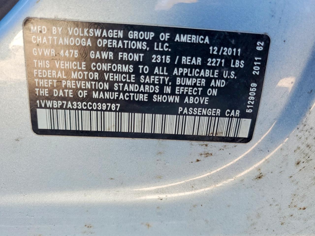 2012 VOLKSWAGEN PASSAT SE photo 12