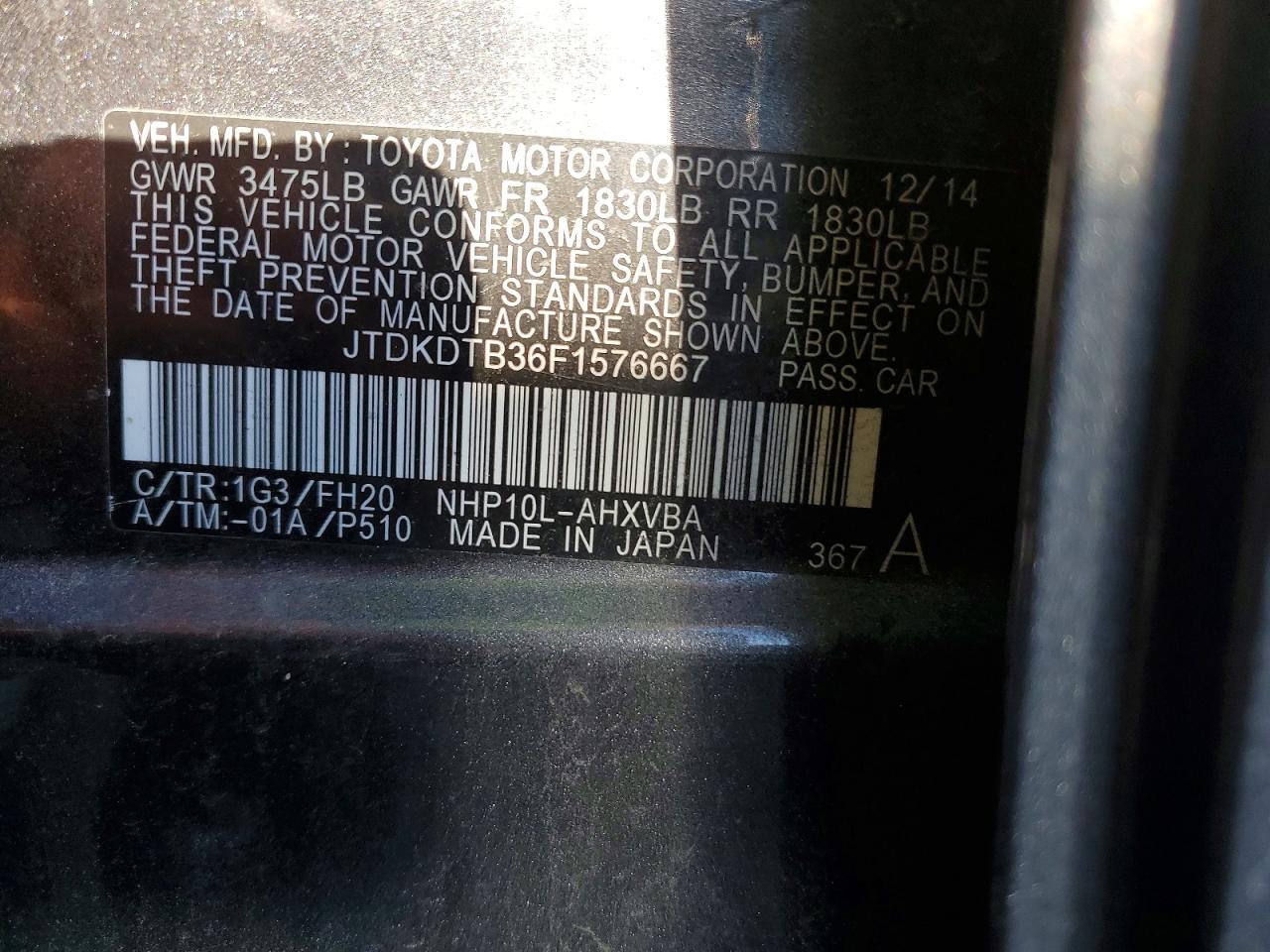 2015 TOYOTA PRIUS C ONE photo 12