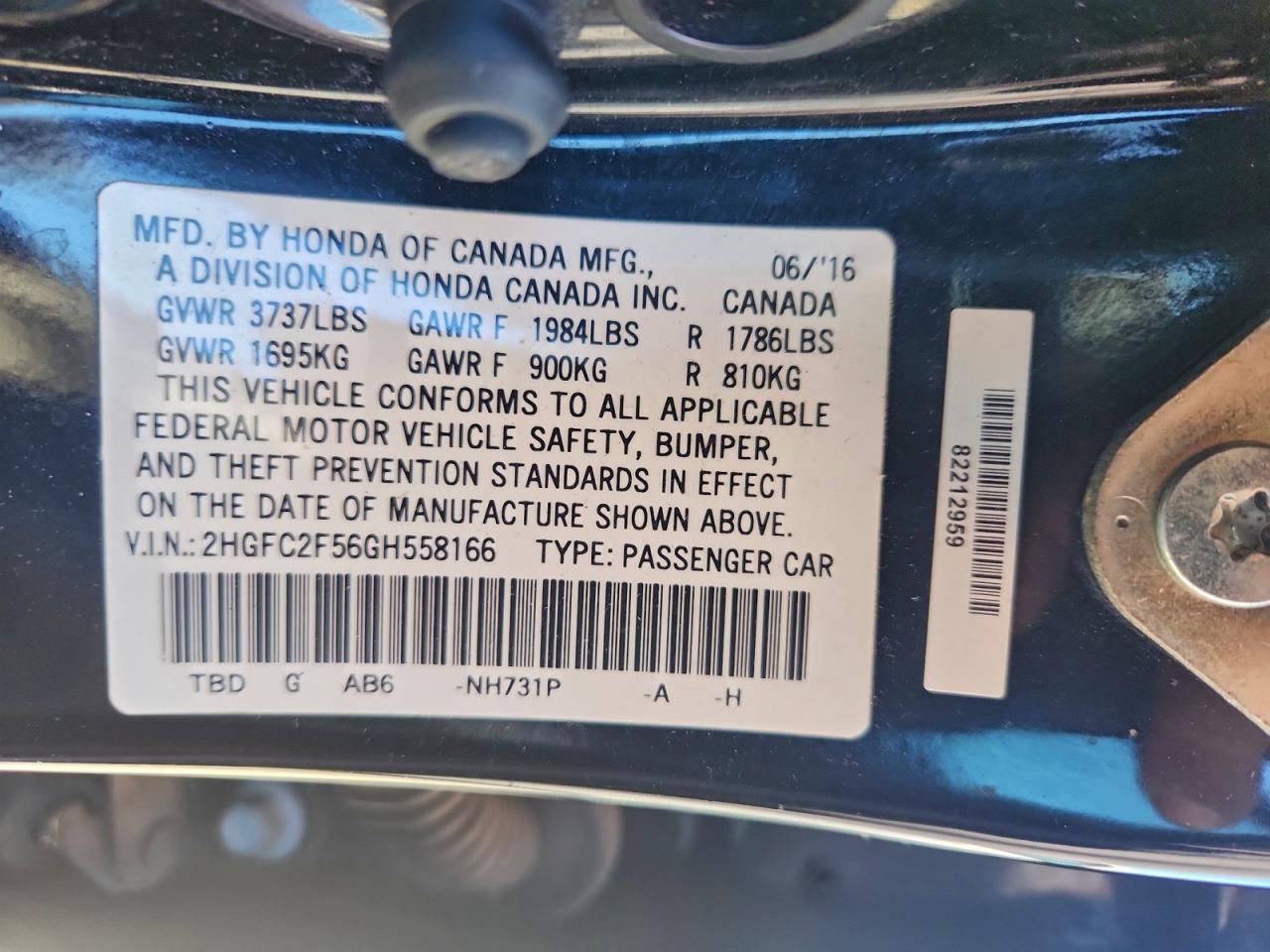 2016 HONDA CIVIC LX photo 12