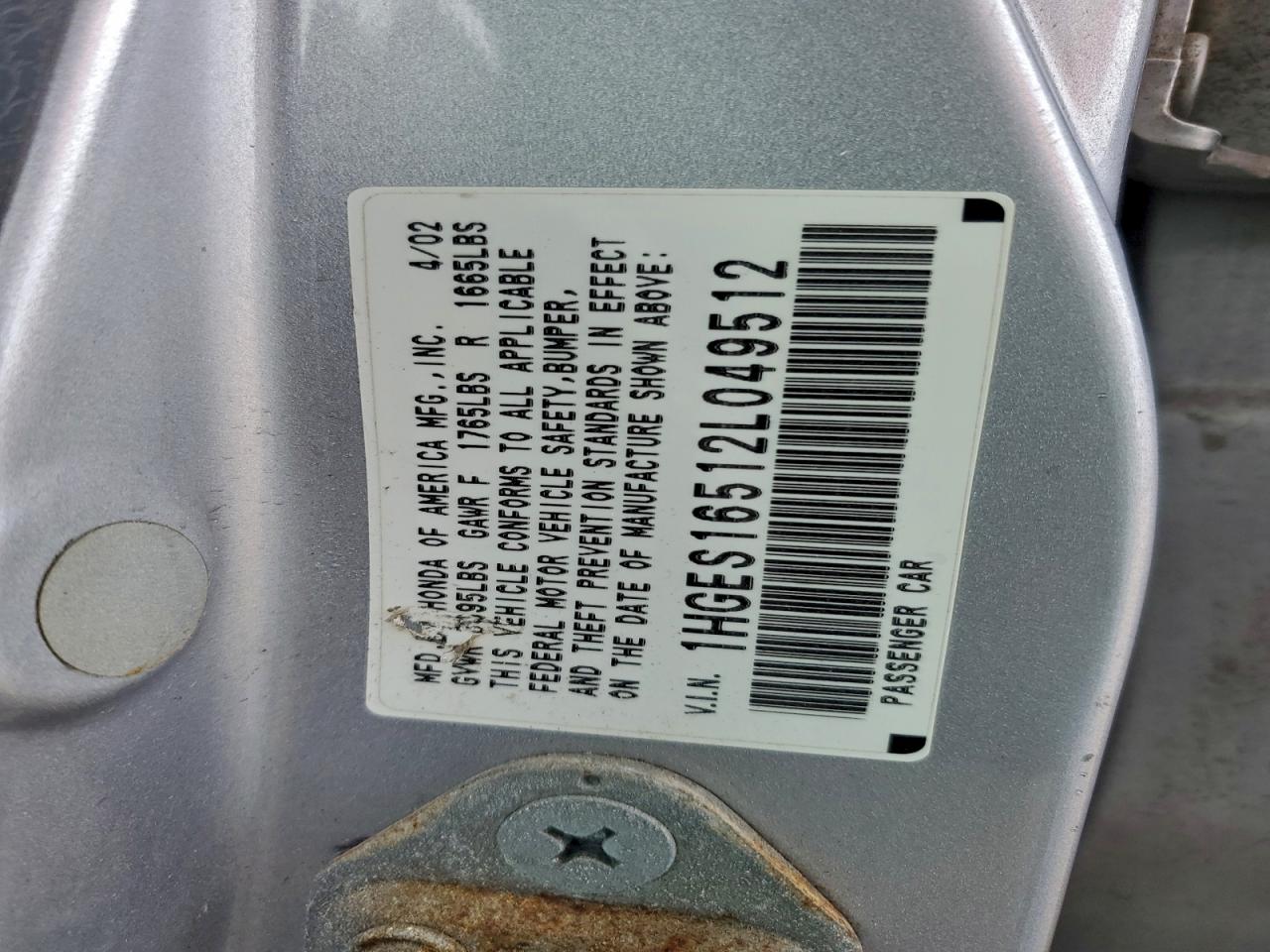 2002 HONDA CIVIC LX photo 12