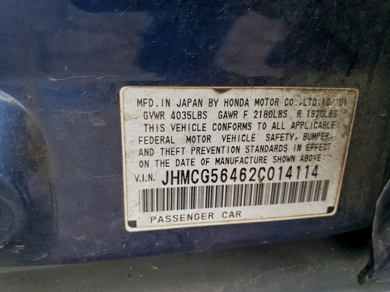2002 HONDA ACCORD LX photo 12