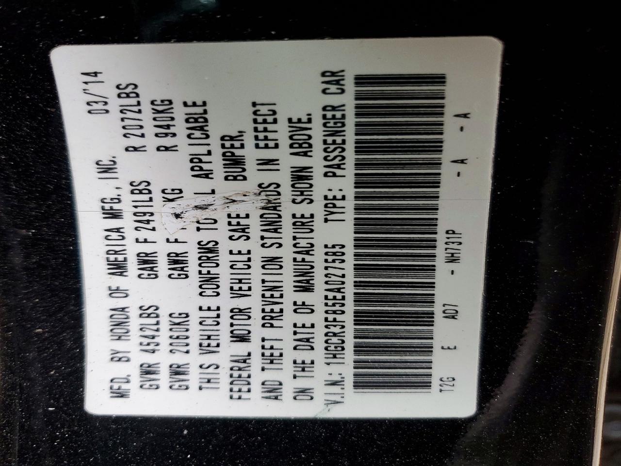 2014 HONDA ACCORD EXL photo 12