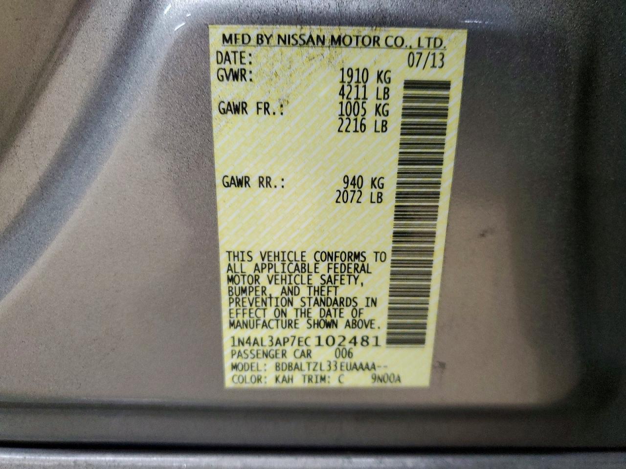 2014 NISSAN ALTIMA 2.5 photo 12