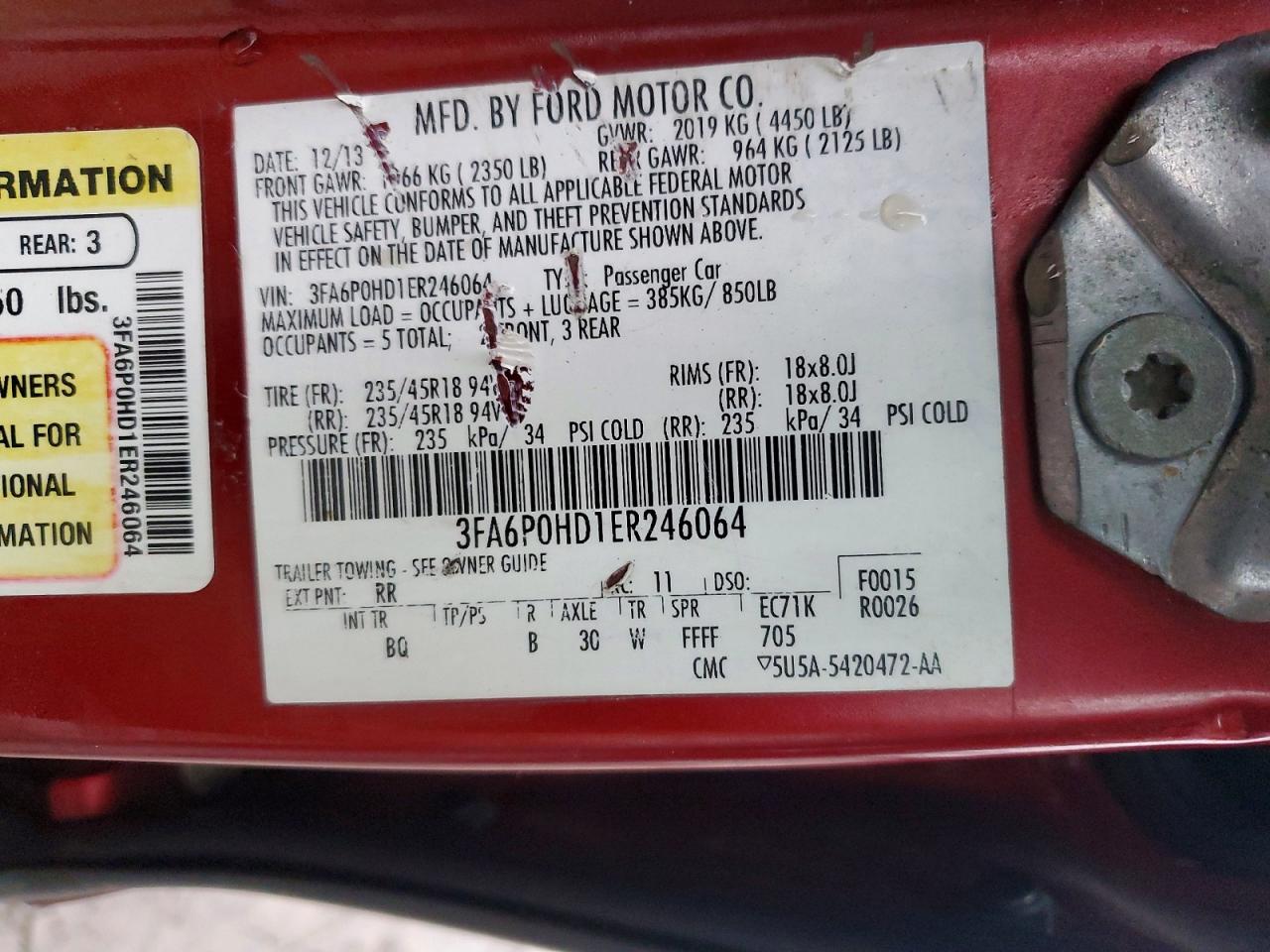 2014 FORD FUSION SE photo 12