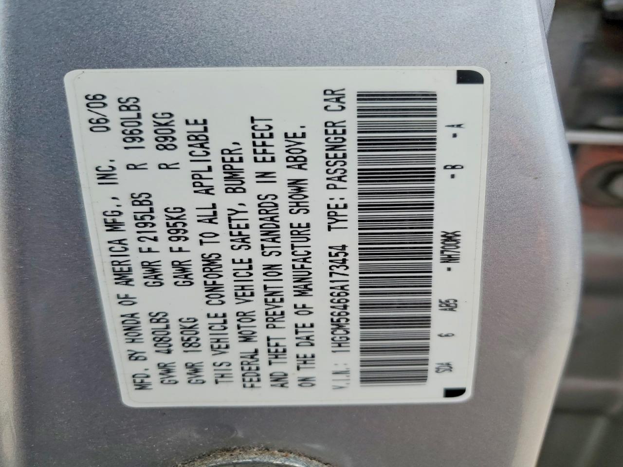 2006 HONDA ACCORD LX photo 13