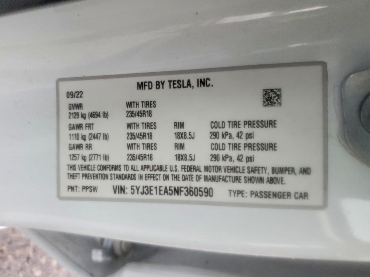 2022 TESLA MODEL 3 photo 12