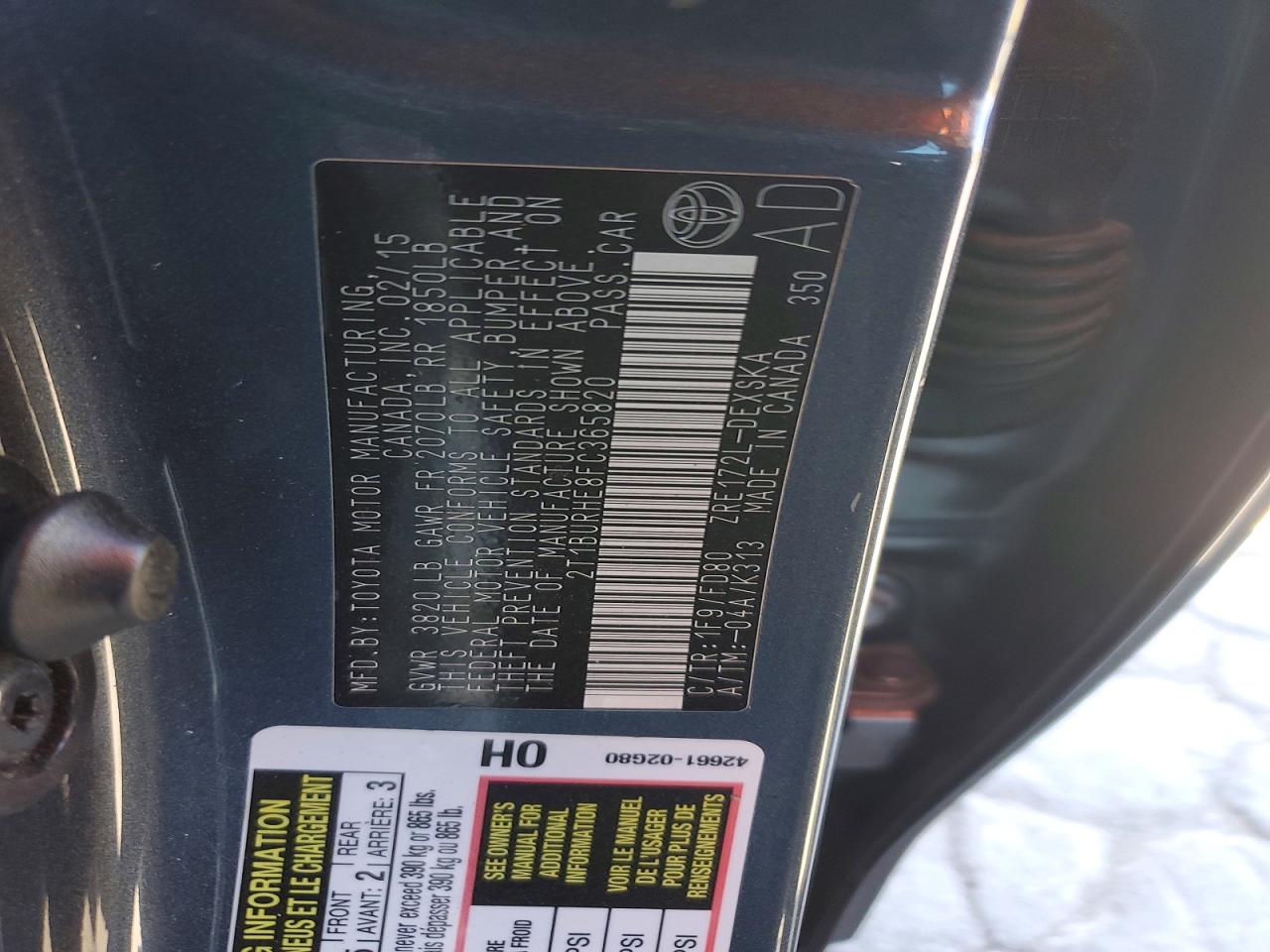 2015 TOYOTA COROLLA L photo 13